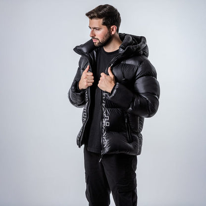 Helvetica Mountain Pioneers Silver 2 Hooded Down Jacket - Kick Game