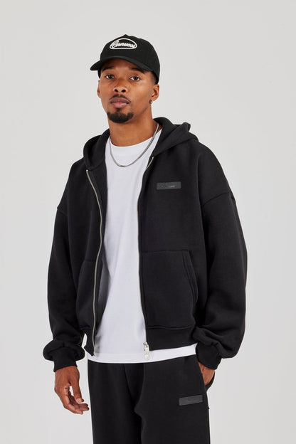 Logo Tab Zip Hoodie  Black - Kick Game