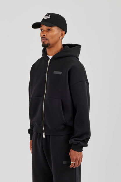 Logo Tab Zip Hoodie  Black - Kick Game