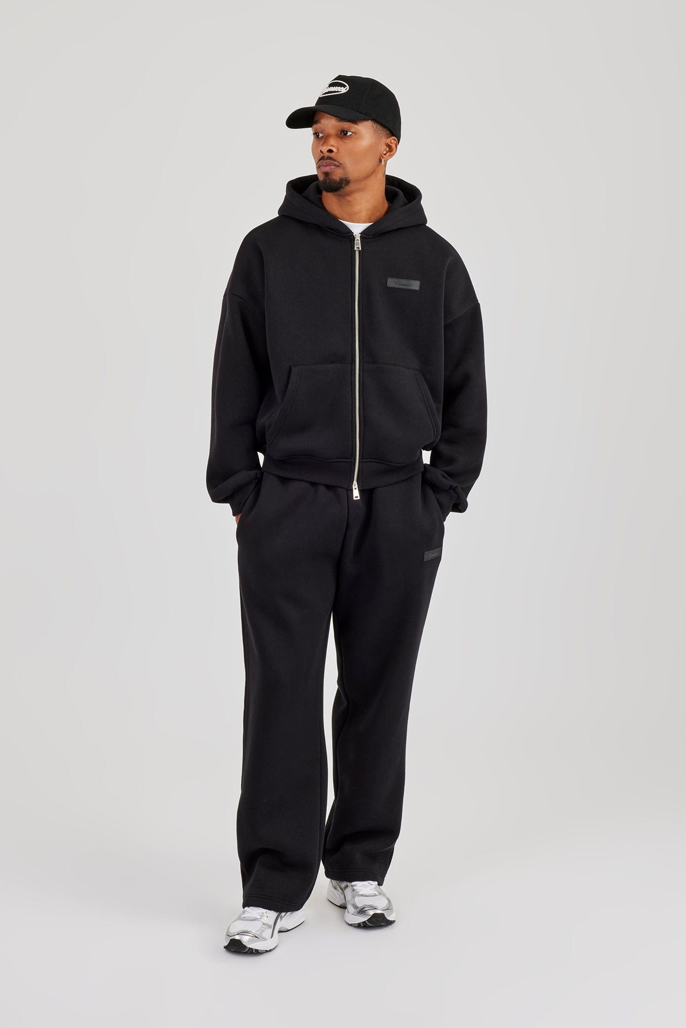 Logo Tab Zip Hoodie & Relaxed Jogger - Black - Kick Game