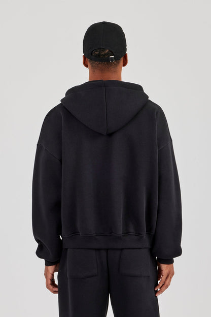 Logo Tab Zip Hoodie  Black - Kick Game