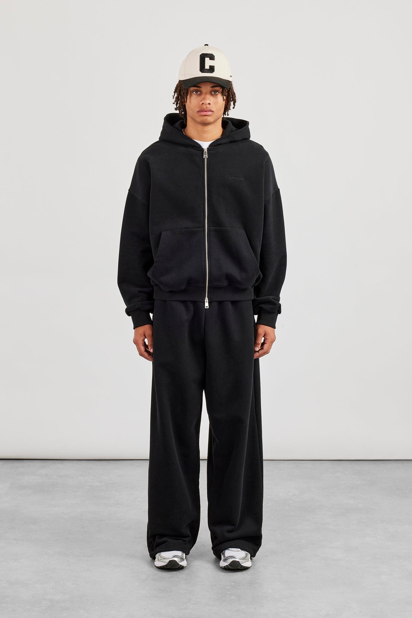 Zip Through Boxy Hoodie & Baggy Fit Jogger - Black - Kick Game