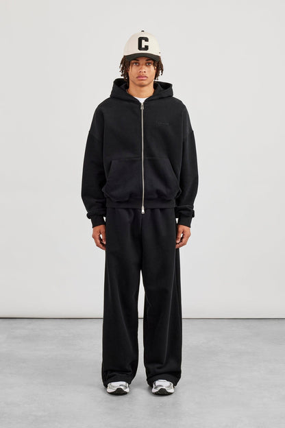 Zip Through Boxy Hoodie & Baggy Fit Jogger - Black - Kick Game