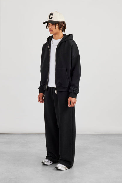 Zip Through Boxy Hoodie & Baggy Fit Jogger - Black - Kick Game