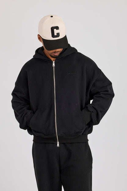 Zip Through Boxy Hoodie - Black - Kick Game
