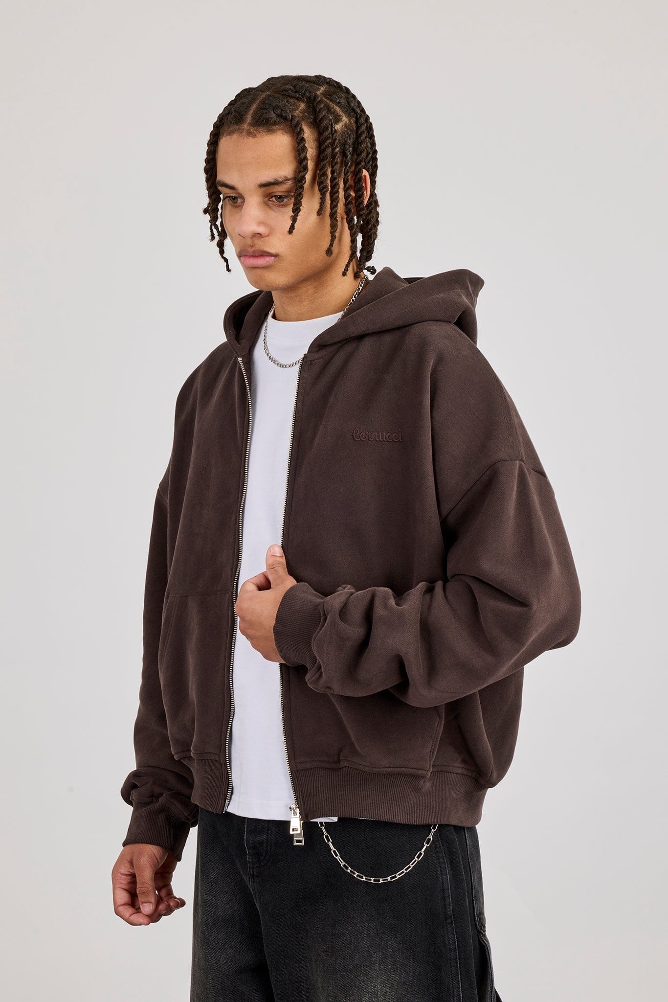 Zip Through Boxy Hoodie - Coffee - Kick Game
