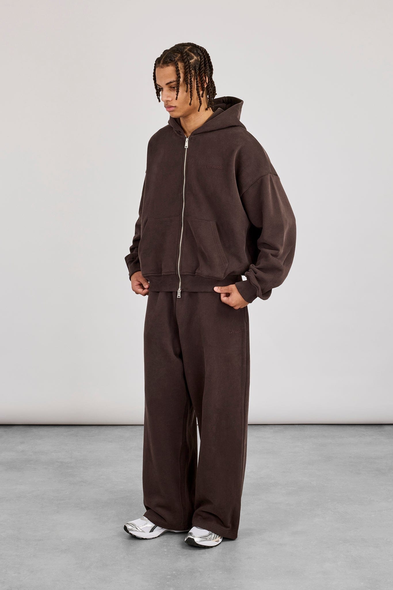 Zip Through Boxy Hoodie - Coffee - Kick Game