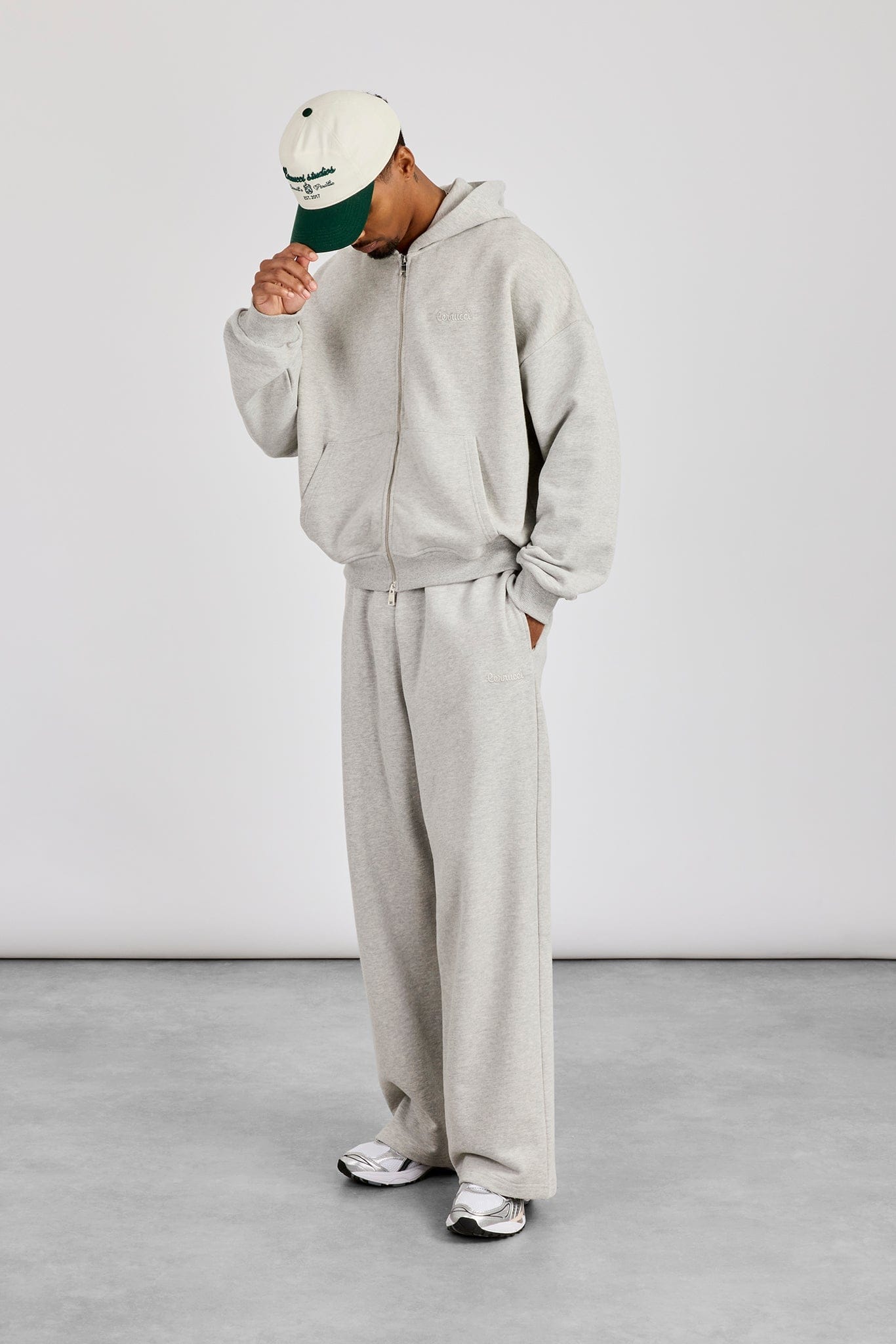 Zip Through Boxy Hoodie & Baggy Fit Jogger - Grey Marl - Kick Game