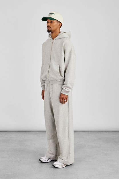 Zip Through Boxy Hoodie & Baggy Fit Jogger - Grey Marl - Kick Game