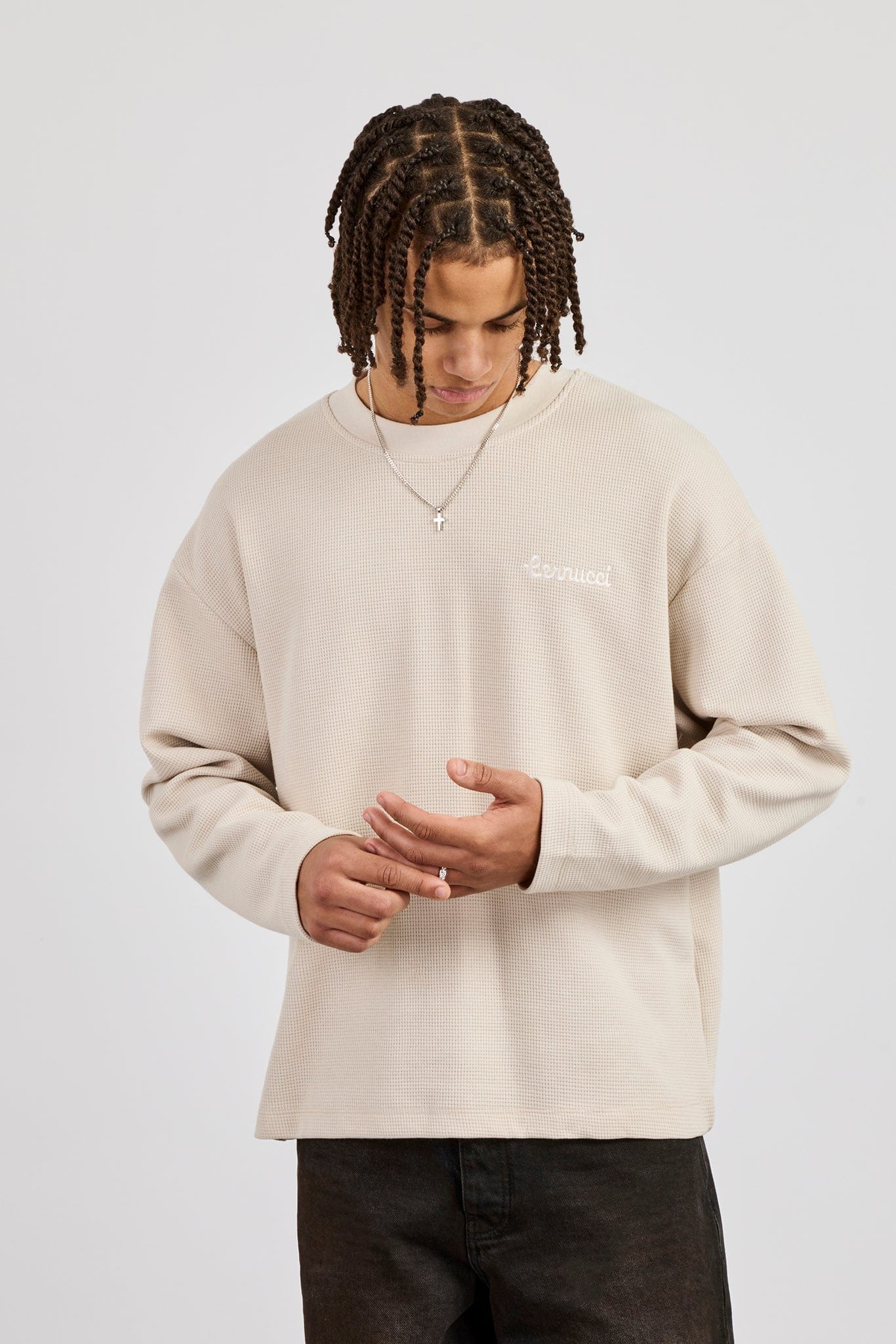 Waffle Long Sleeve T-Shirt - Stone - Kick Game