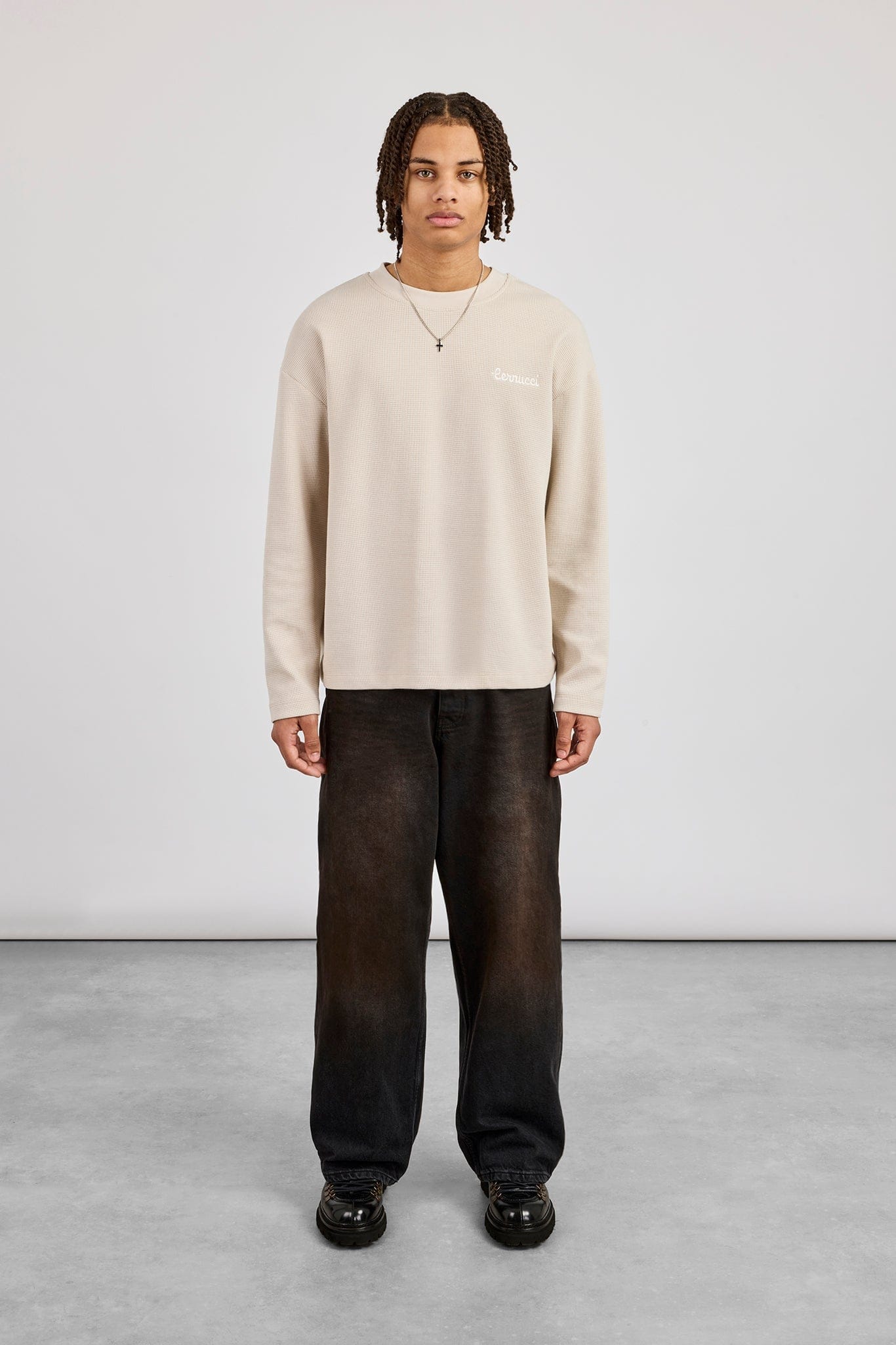 Waffle Long Sleeve T-Shirt - Stone - Kick Game
