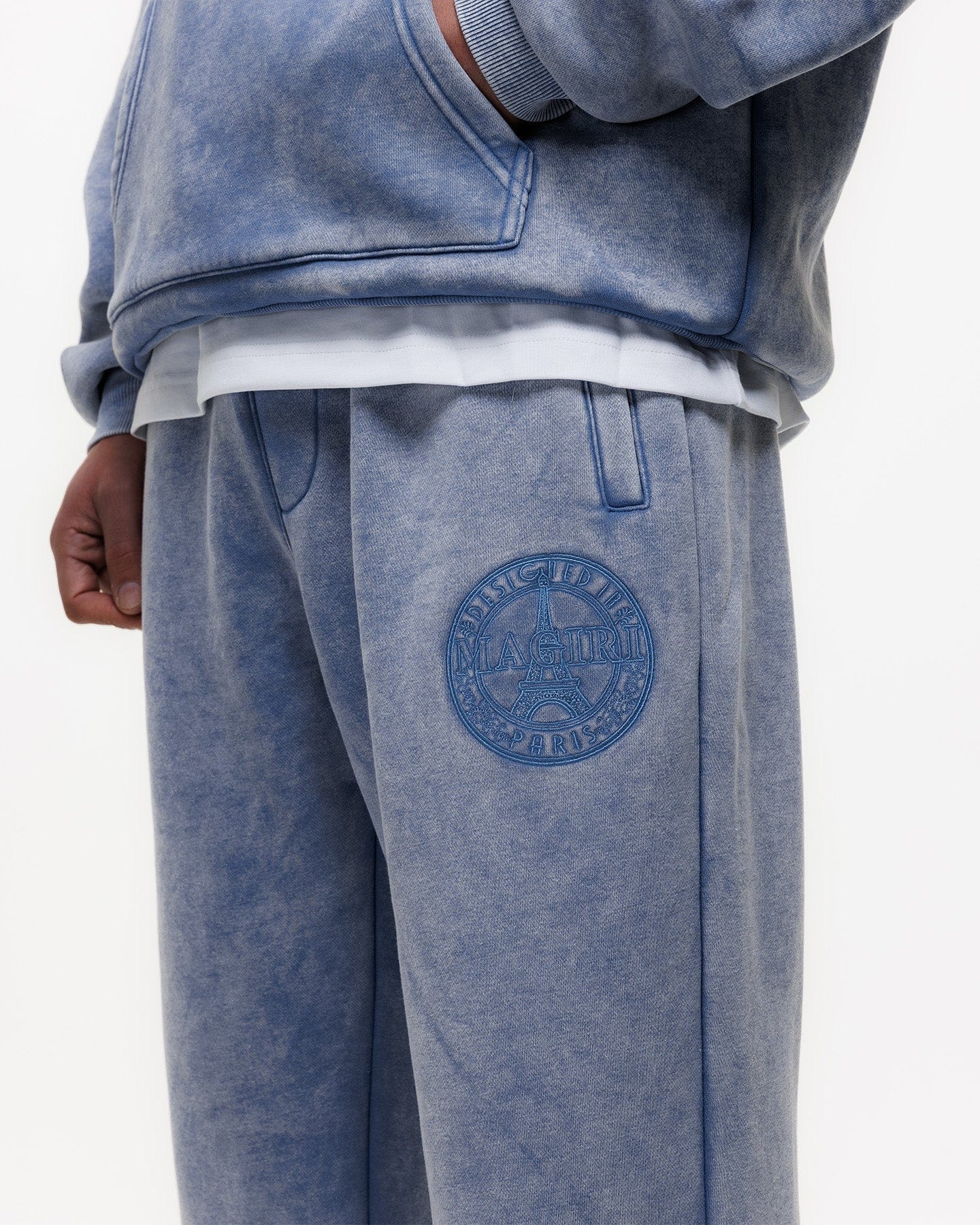Magiri Embroidered Acid Wash Joggers 'Washed Blue' - Kick Game