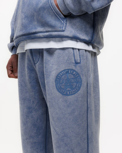 Magiri Embroidered Acid Wash Joggers 'Washed Blue' - Kick Game