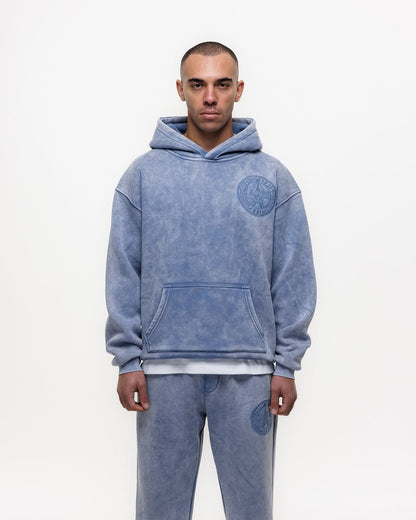 Magiri Embroidered Acid Wash Hoodie 'Washed Blue' - Kick Game