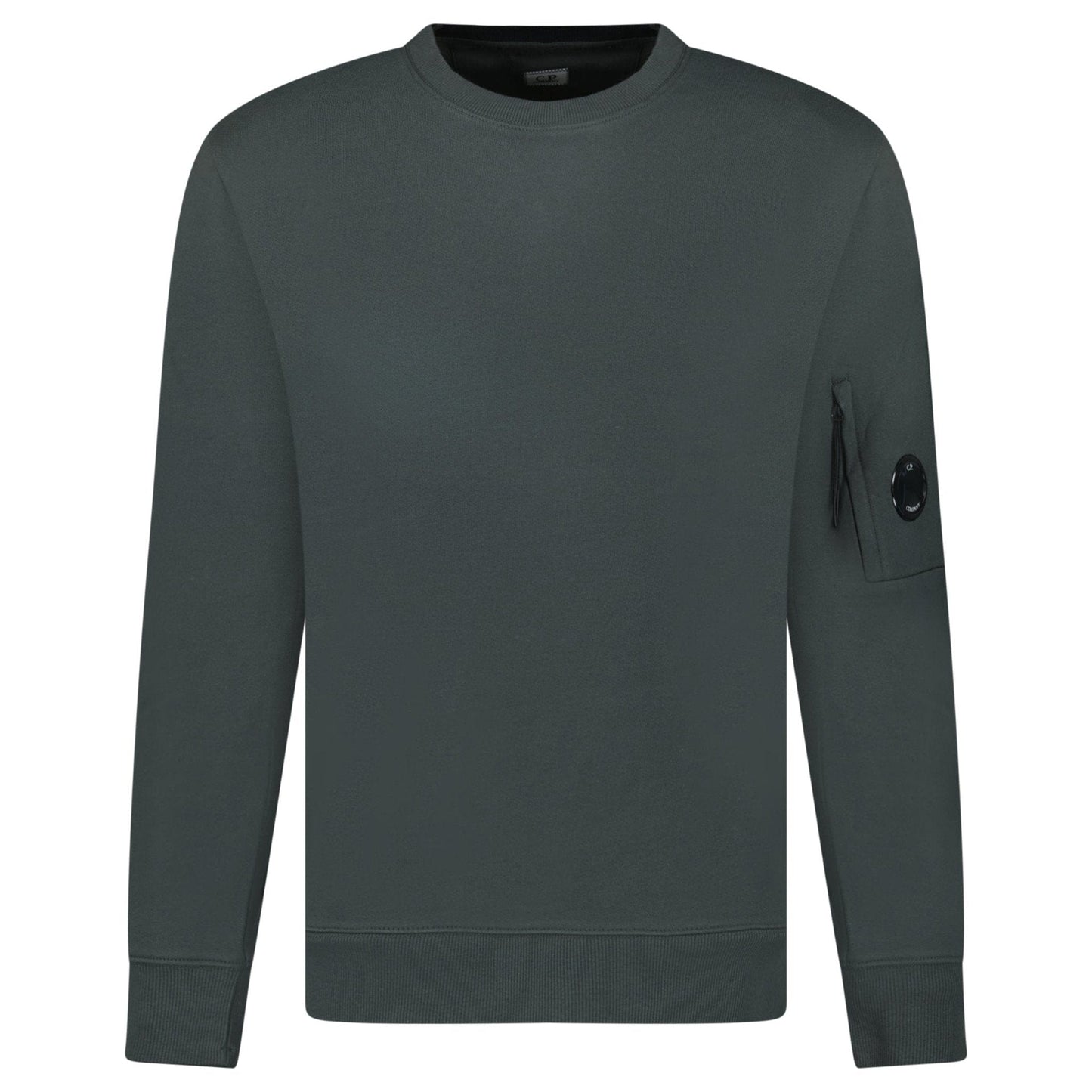 CP Company Diagonal Raised Fleece Crewneck Lens Sweatshirt Dark Shadow Grey - Kick Game