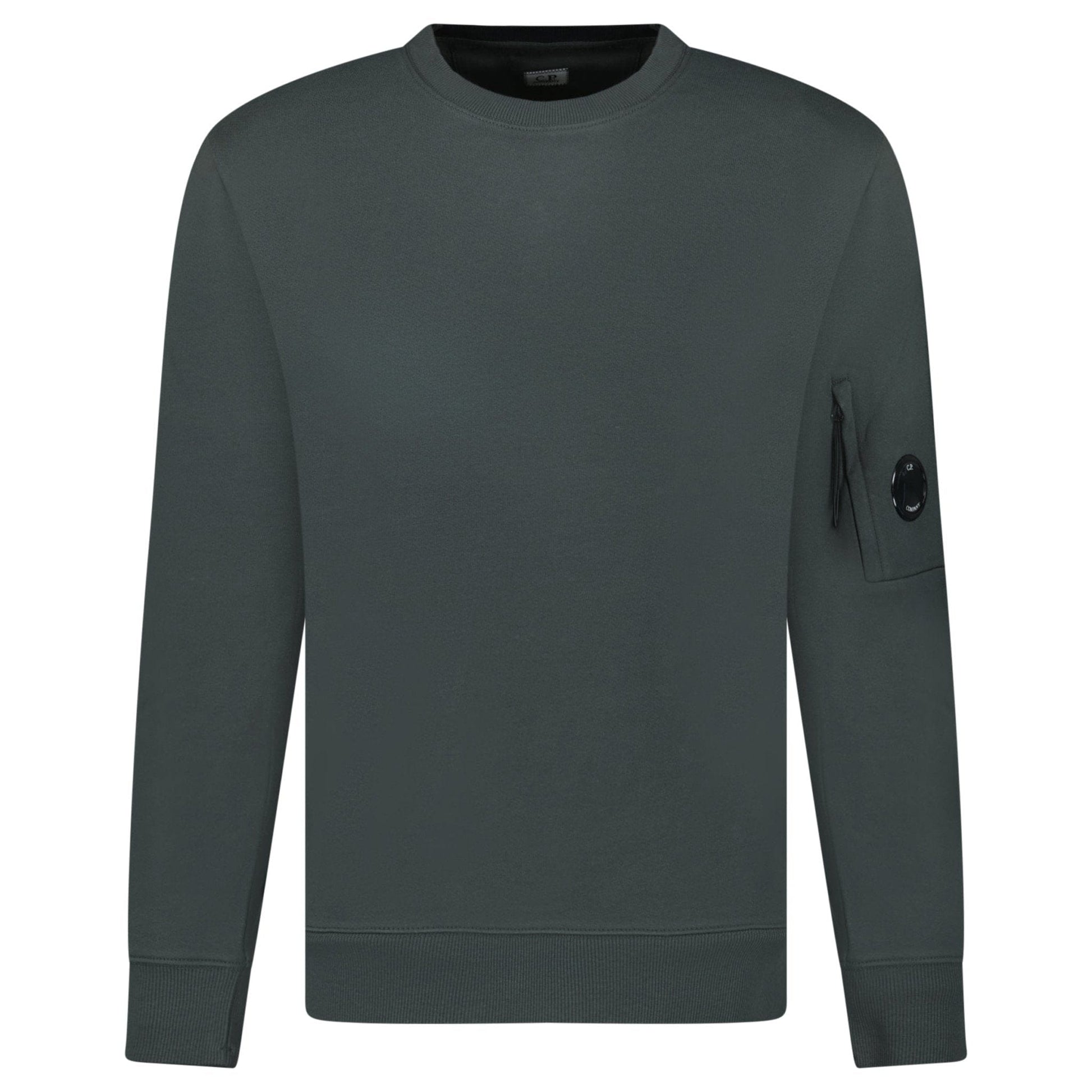 CP Company Diagonal Raised Fleece Crewneck Lens Sweatshirt Dark Shadow Grey - Kick Game