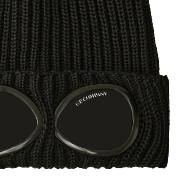 CP Company Goggle Beanie Hat in Extra Fine Merino Wool Black - Kick Game
