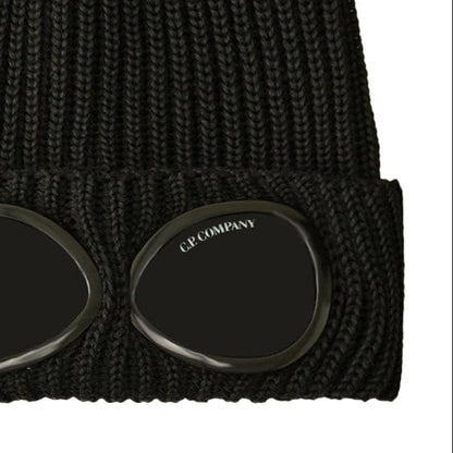 CP Company Goggle Beanie Hat in Extra Fine Merino Wool Black - Kick Game