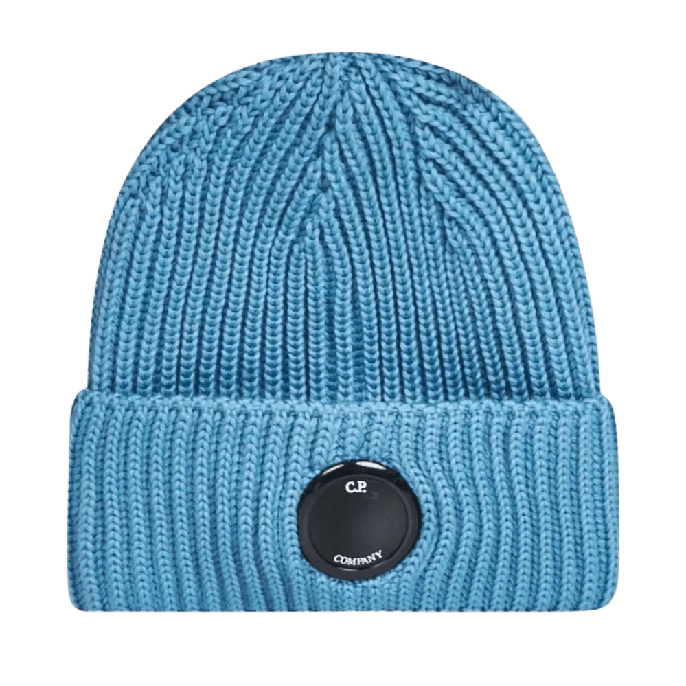 CP Company Lens Extra Fine Merino Wool Beanie in Blue - Kick Game
