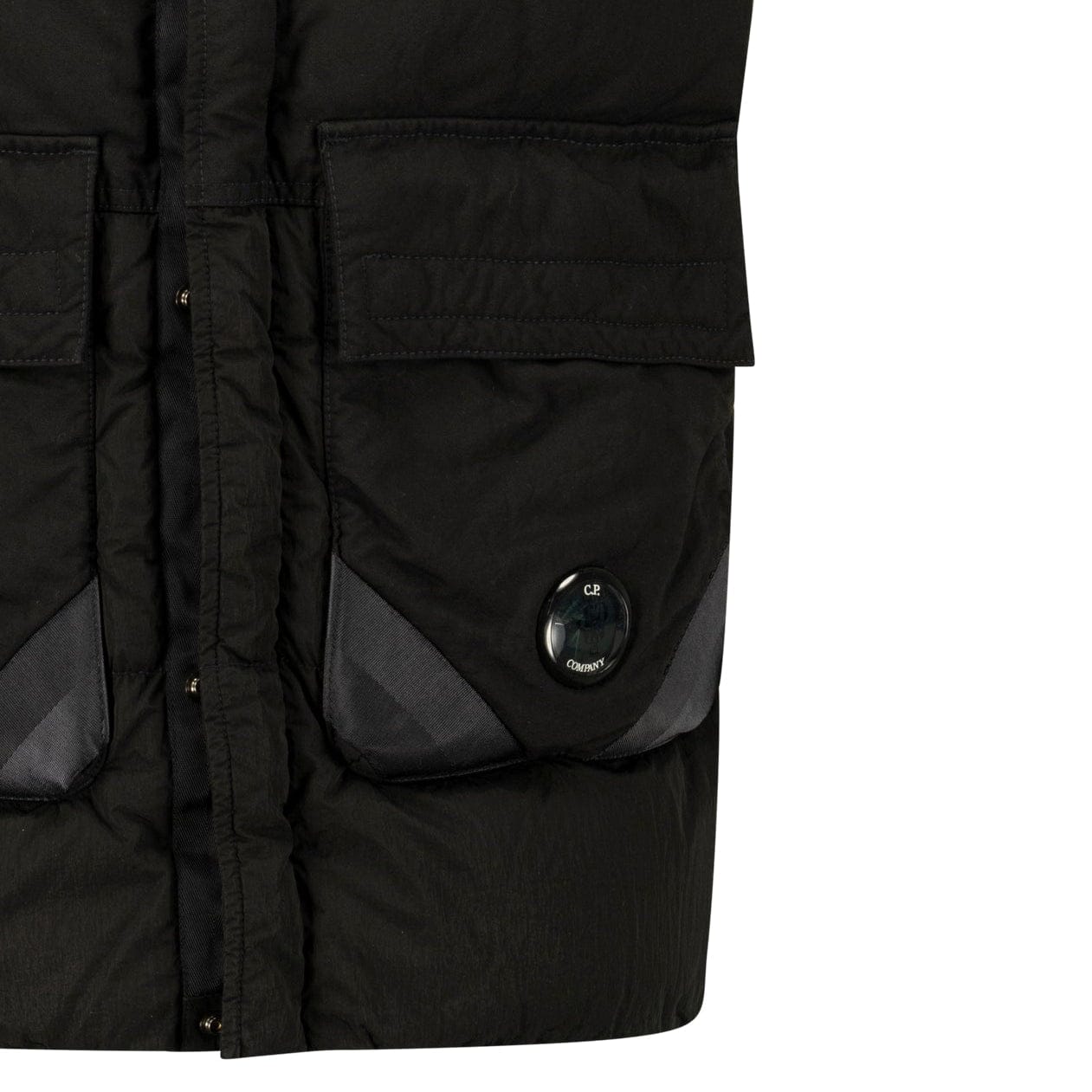 CP Company Lens Garment Dyed ECO-Chrome R Gilet in Black - Kick Game