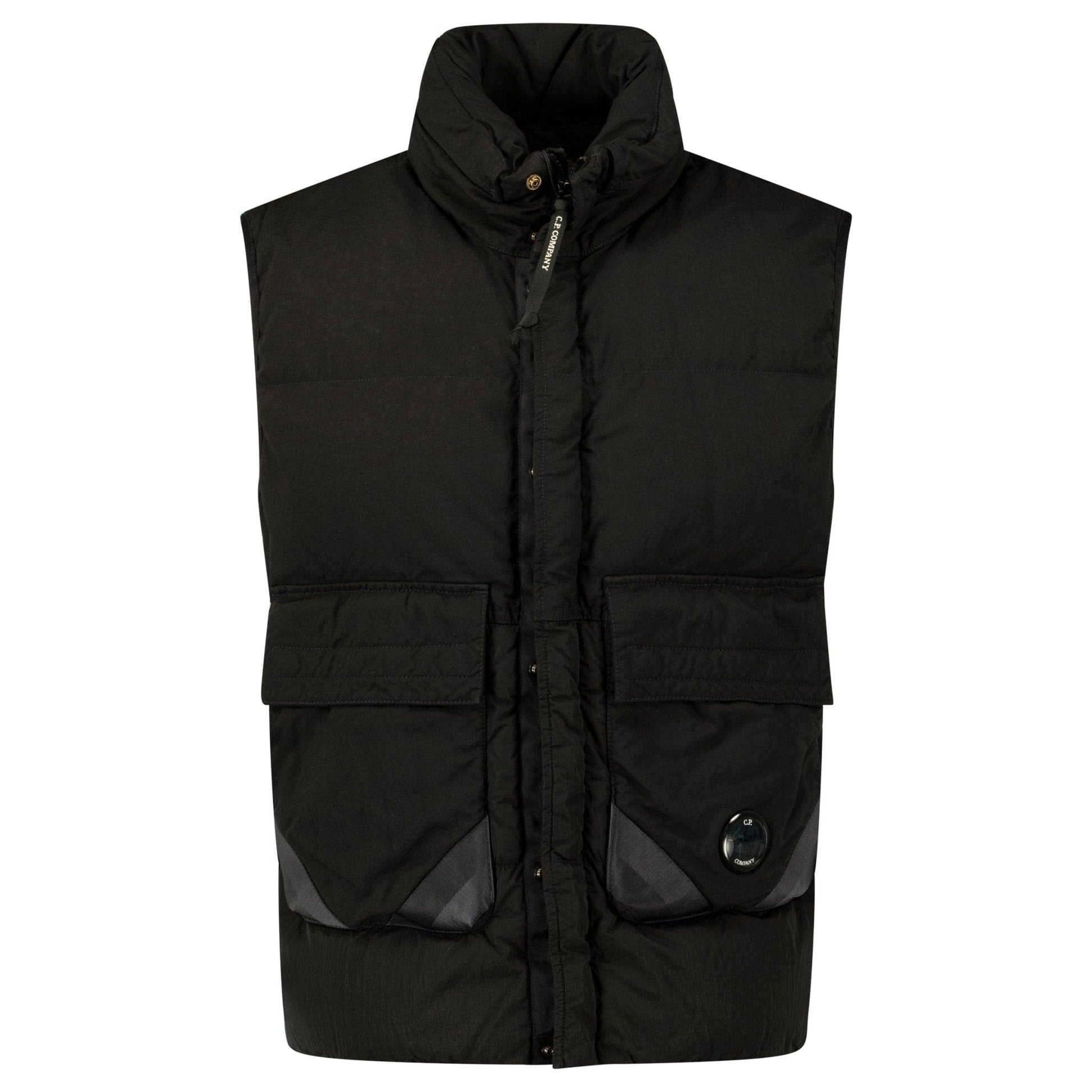 CP Company Lens Garment Dyed ECO-Chrome R Gilet in Black - Kick Game