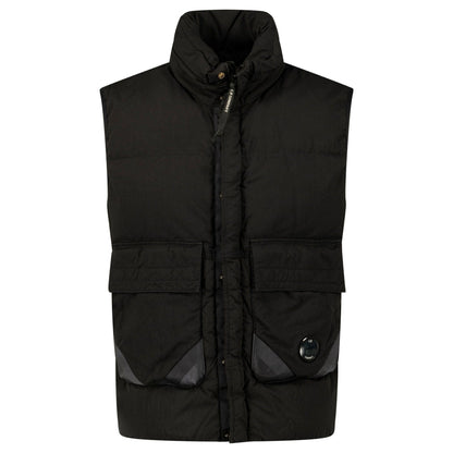 CP Company Lens Garment Dyed ECO-Chrome R Gilet in Black - Kick Game
