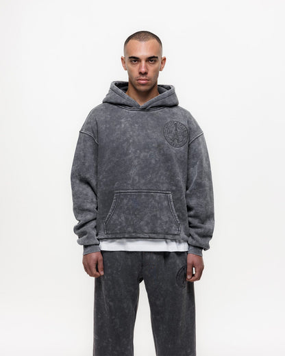 Magiri Embroidered Acid Wash Hoodie 'Washed Grey' - Kick Game