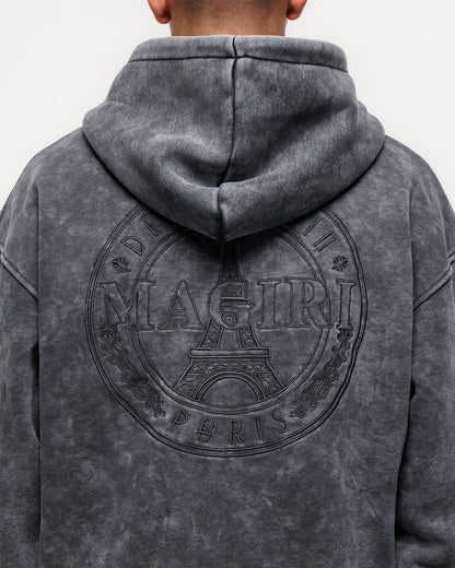 Magiri Embroidered Acid Wash Hoodie 'Washed Grey' - Kick Game