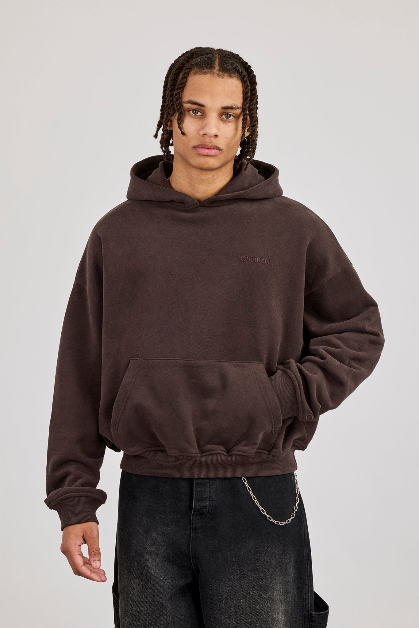Mens Boxy Hoodie - Coffee - Kick Game