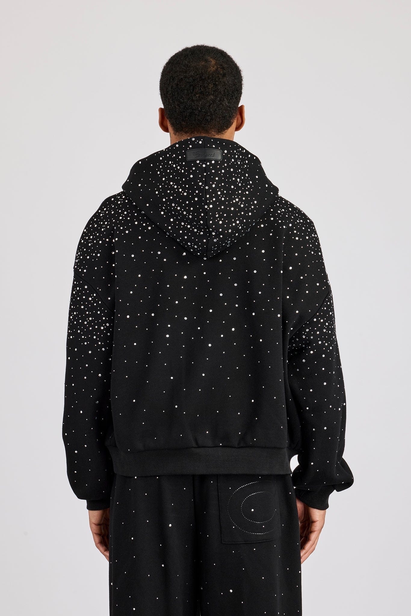 Cernucci Rhinestone Zip Through Hoodie - Black - Kick Game