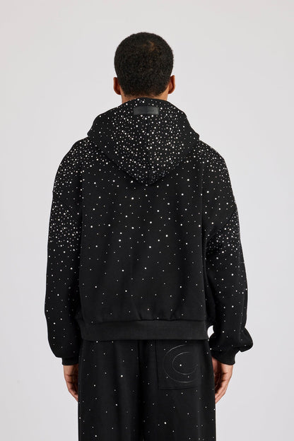 Cernucci Rhinestone Zip Through Hoodie - Black - Kick Game