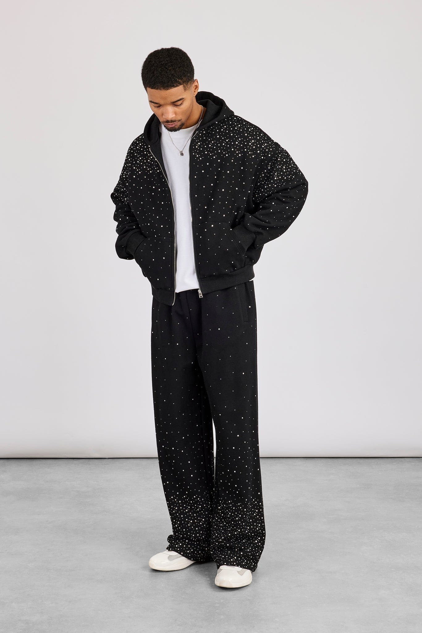 Cernucci Rhinestone Zip Through Tracksuit - Black - Kick Game