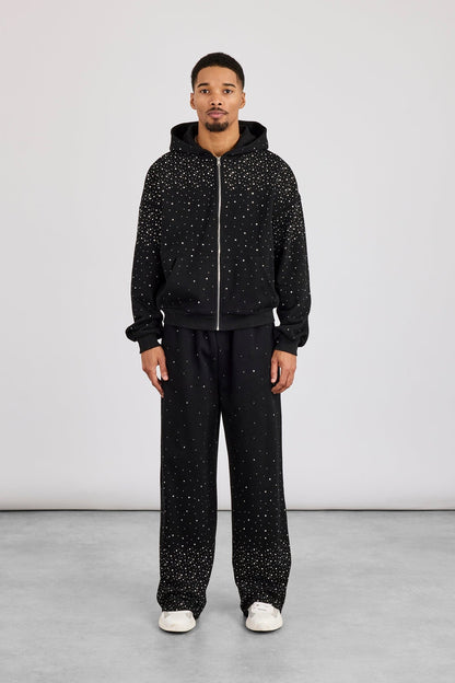 Cernucci Rhinestone Zip Through Tracksuit - Black - Kick Game