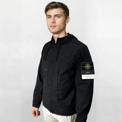 Stone Island Black Chest Pocket Hooded Jacket - Kick Game