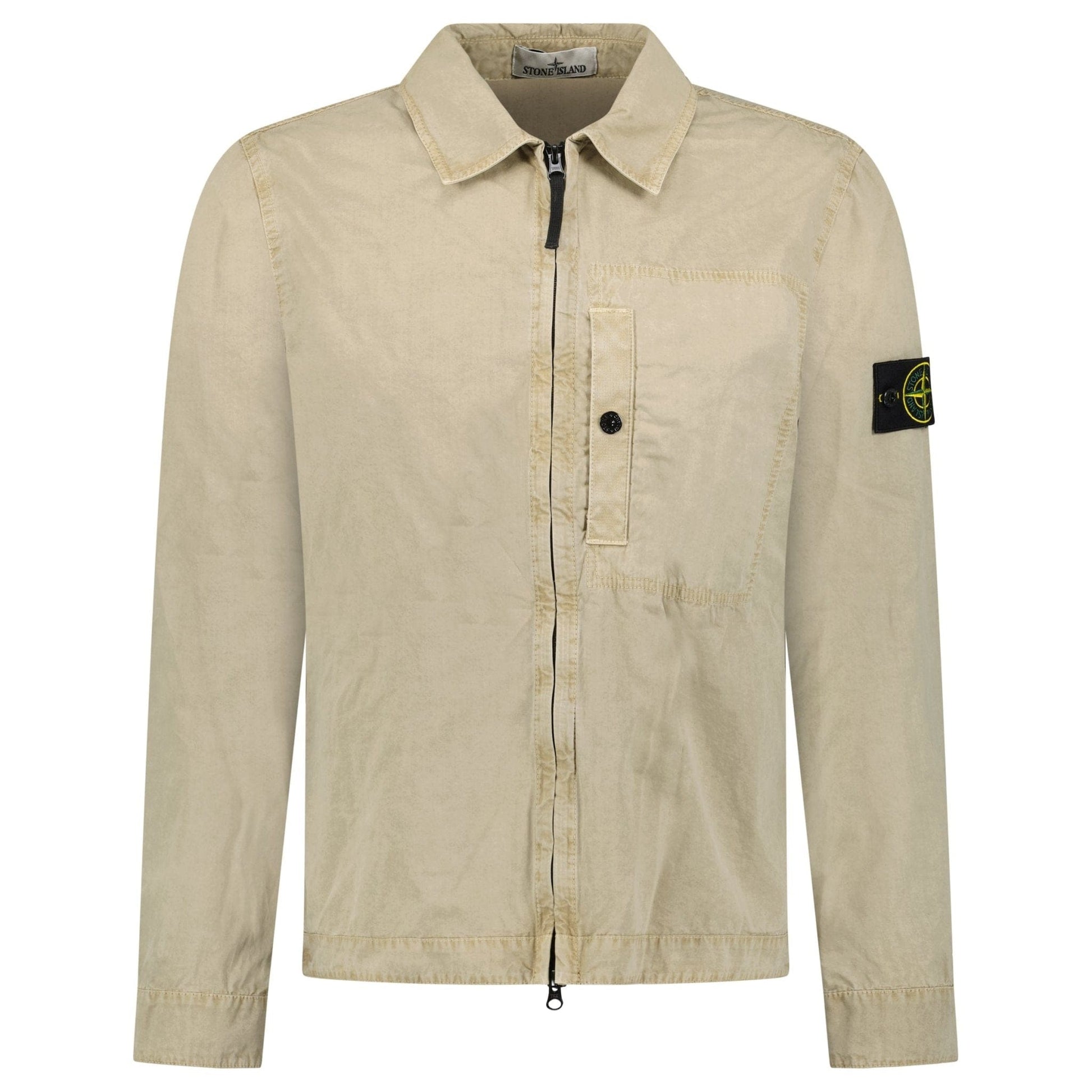 Stone Island Brushed Organic Cotton Canvas Overshirt in Desert - Kick Game