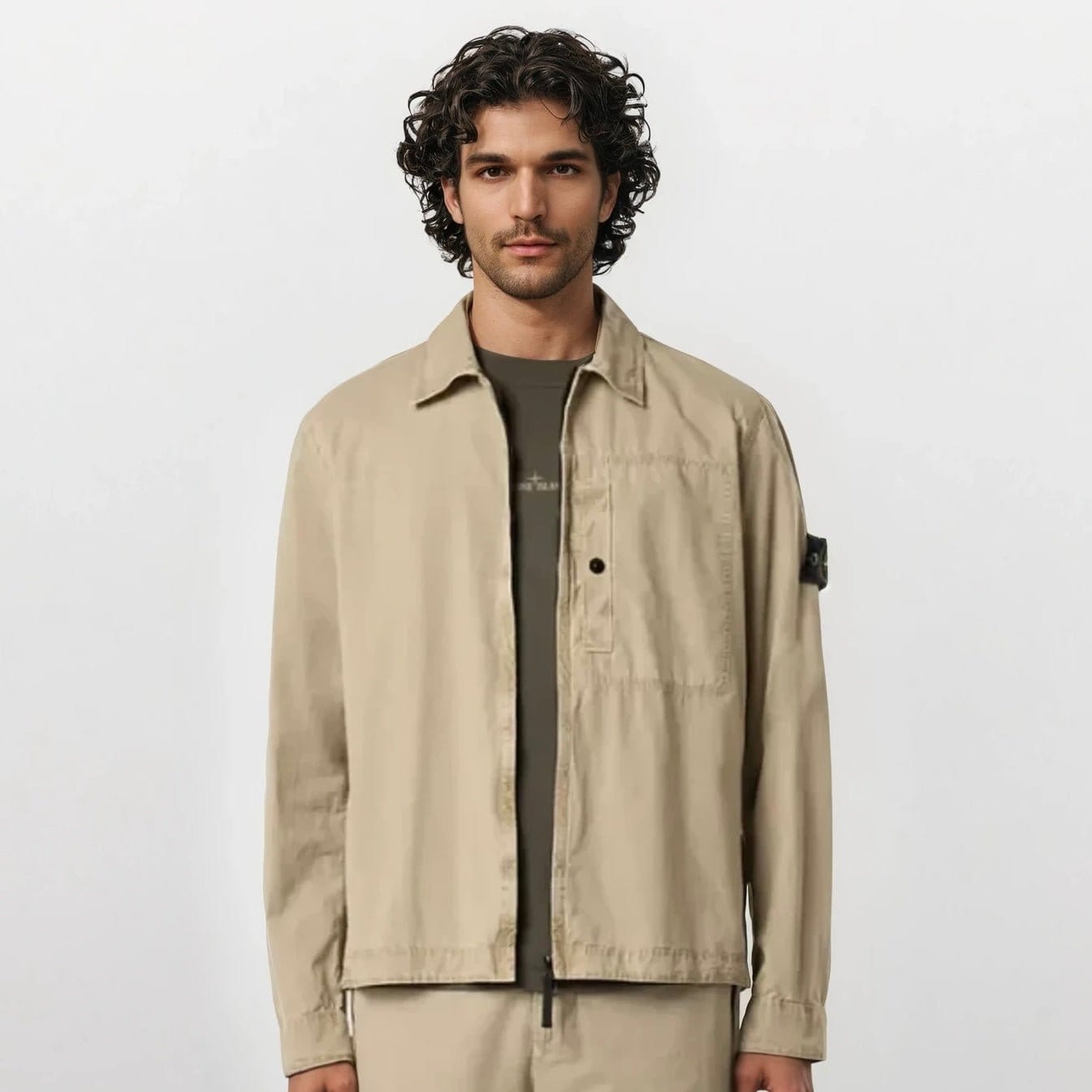 Stone Island Brushed Organic Cotton Canvas Overshirt in Desert - Kick Game
