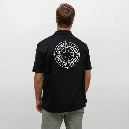 Stone Island Compass-Print Crewneck T-Shirt in Black - Kick Game