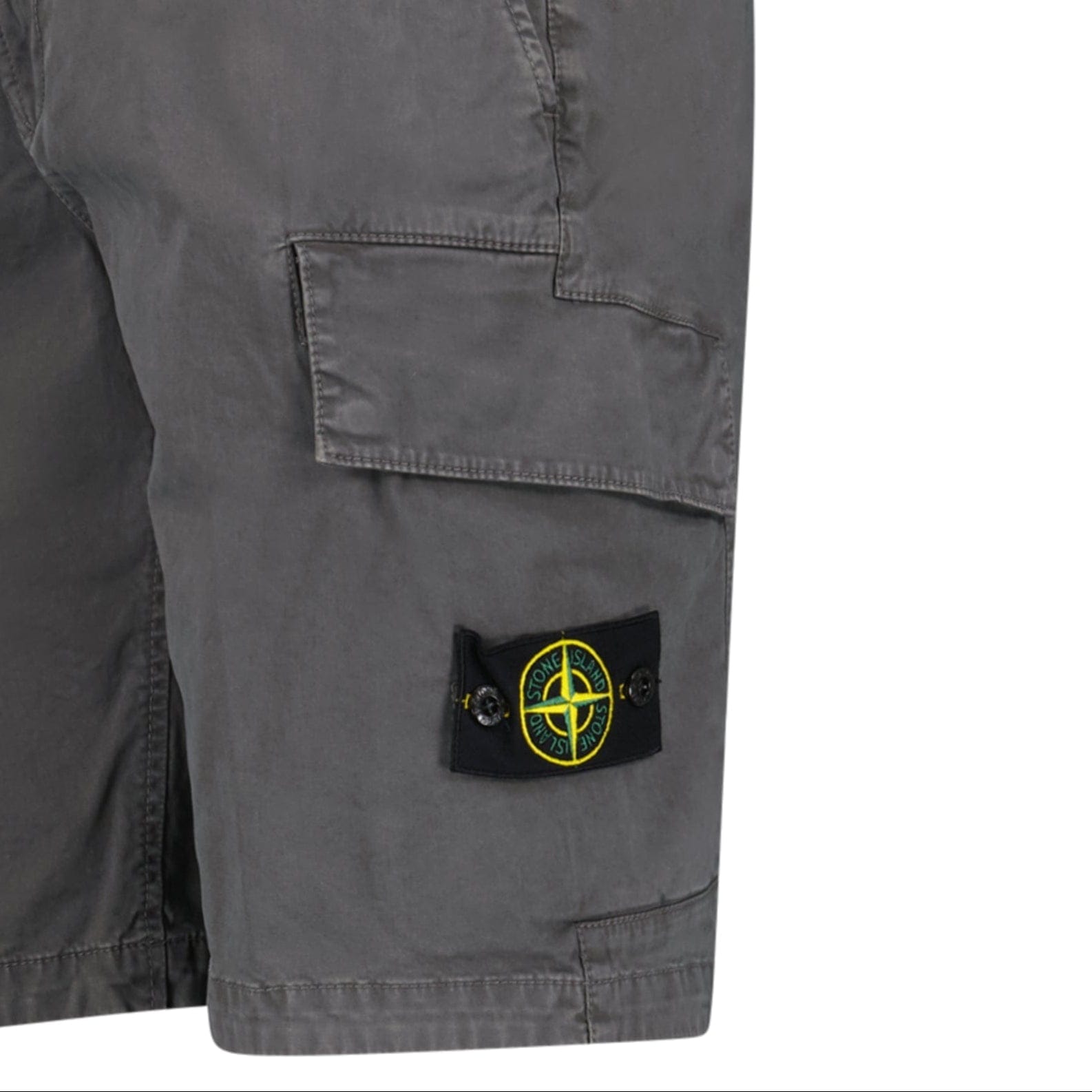 Stone Island Organic Cotton Stretch Broken Twill 'Old' Effect Cargo Shorts in Charcoal Grey - Kick Game