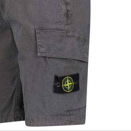 Stone Island Organic Cotton Stretch Broken Twill 'Old' Effect Cargo Shorts in Charcoal Grey - Kick Game