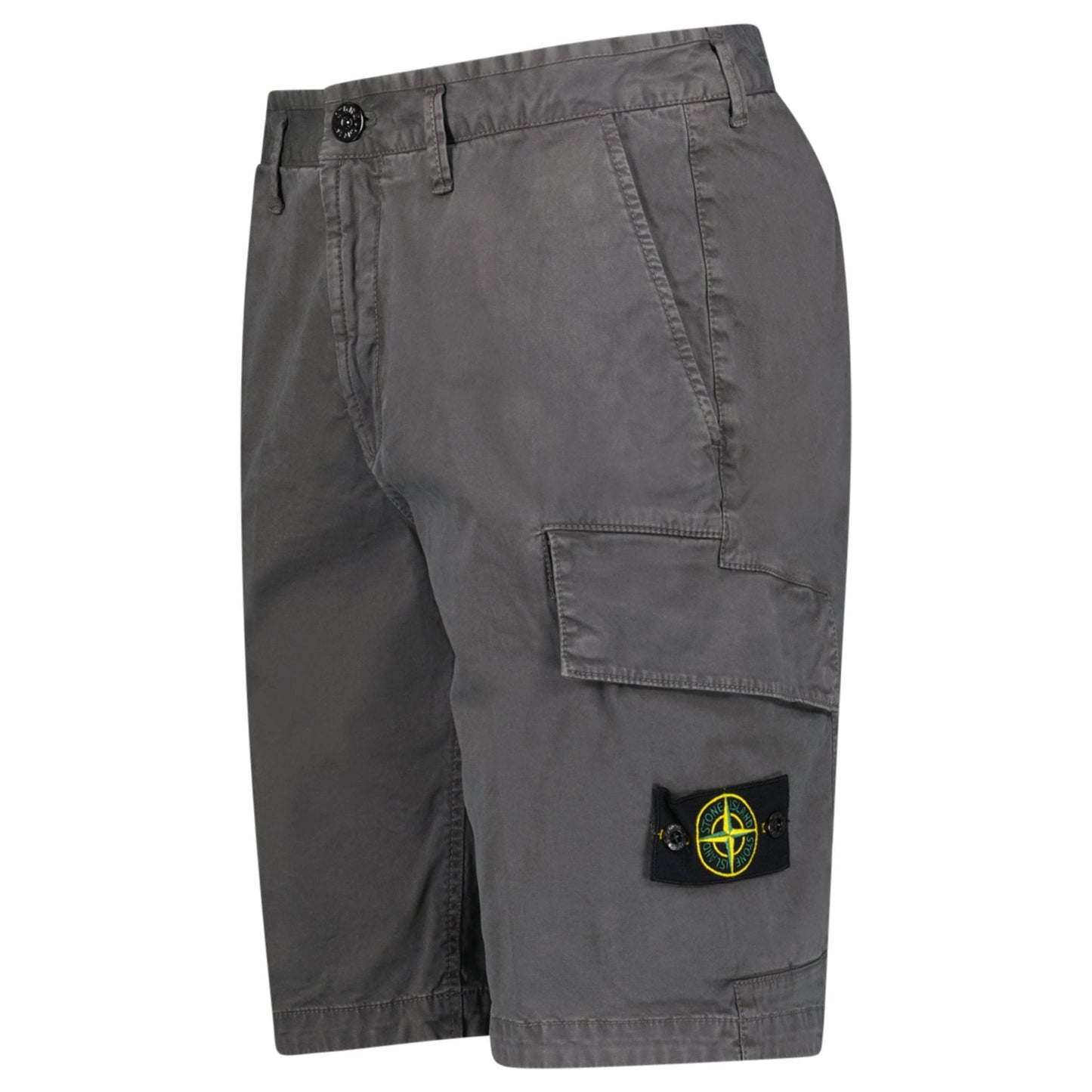 Stone Island Organic Cotton Stretch Broken Twill 'Old' Effect Cargo Shorts in Charcoal Grey - Kick Game