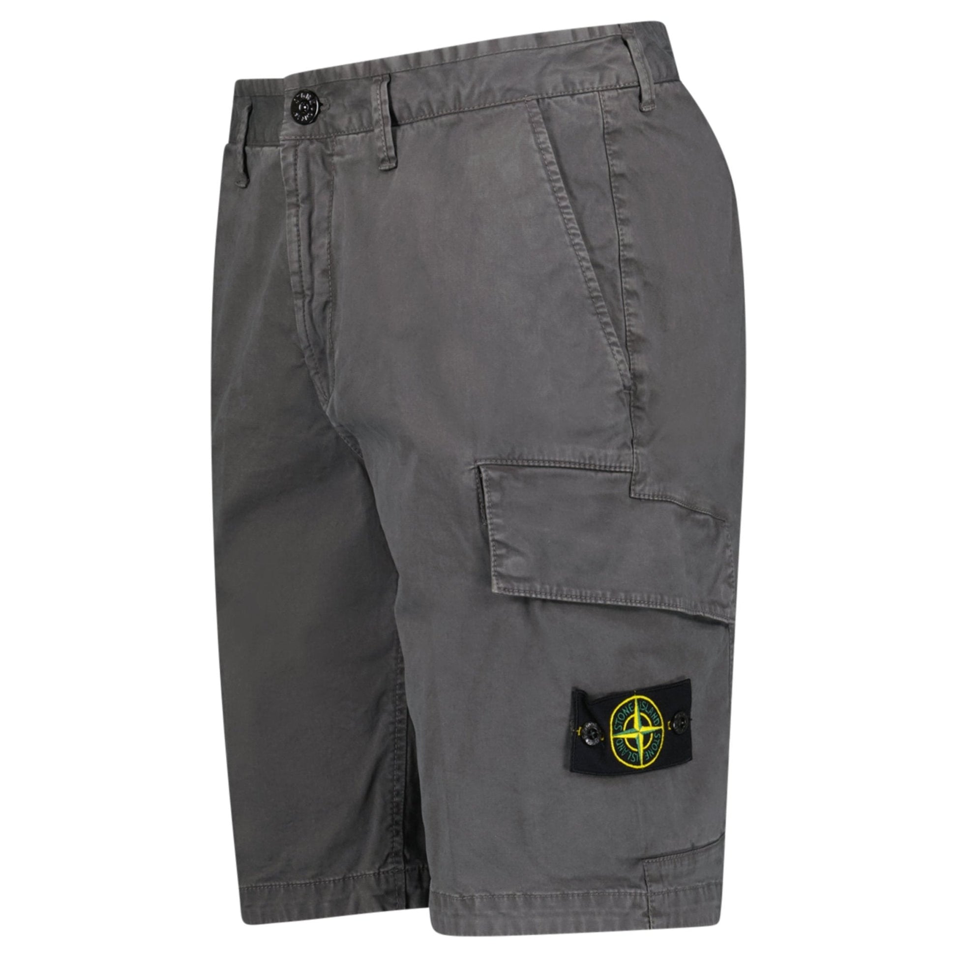 Stone Island Organic Cotton Stretch Broken Twill 'Old' Effect Cargo Shorts in Charcoal Grey - Kick Game
