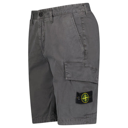 Stone Island Organic Cotton Stretch Broken Twill 'Old' Effect Cargo Shorts in Charcoal Grey - Kick Game