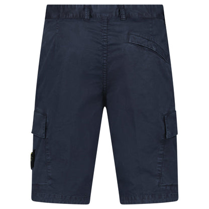 Stone Island Organic Cotton Stretch Broken Twill 'Old' Effect Cargo Shorts in Navy - Kick Game