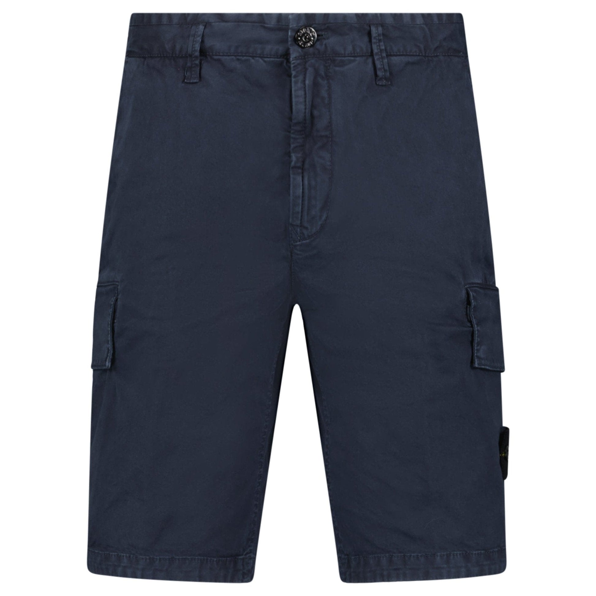 Stone Island Organic Cotton Stretch Broken Twill 'Old' Effect Cargo Shorts in Navy - Kick Game