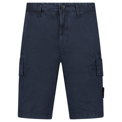 Stone Island Organic Cotton Stretch Broken Twill 'Old' Effect Cargo Shorts in Navy - Kick Game