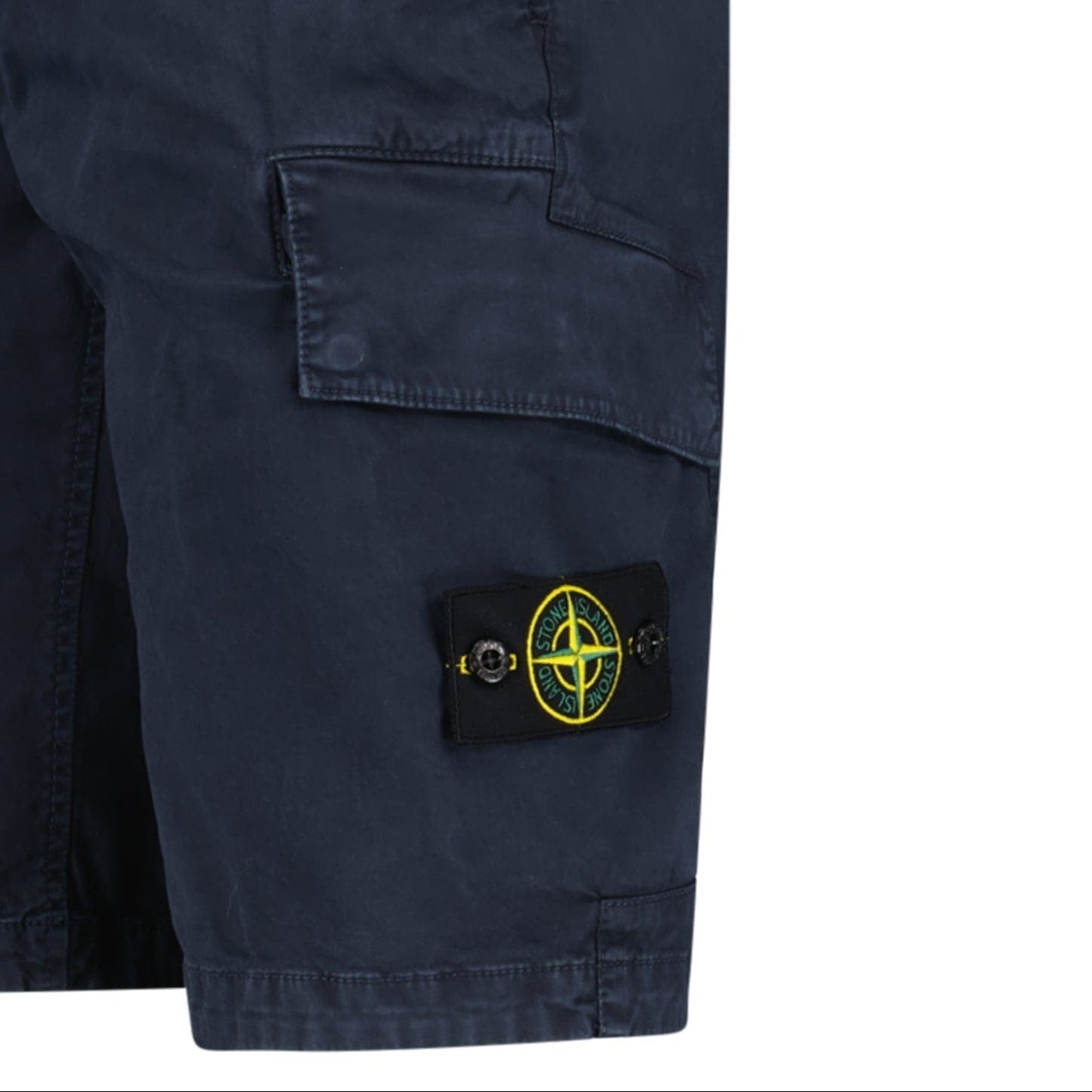 Stone Island Organic Cotton Stretch Broken Twill 'Old' Effect Cargo Shorts in Navy - Kick Game