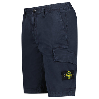 Stone Island Organic Cotton Stretch Broken Twill 'Old' Effect Cargo Shorts in Navy - Kick Game