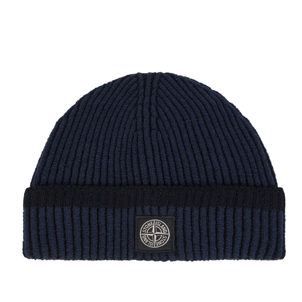 Stone Island Beanie with Vanisé Ribbing and Compass Patch in Navy - Kick Game