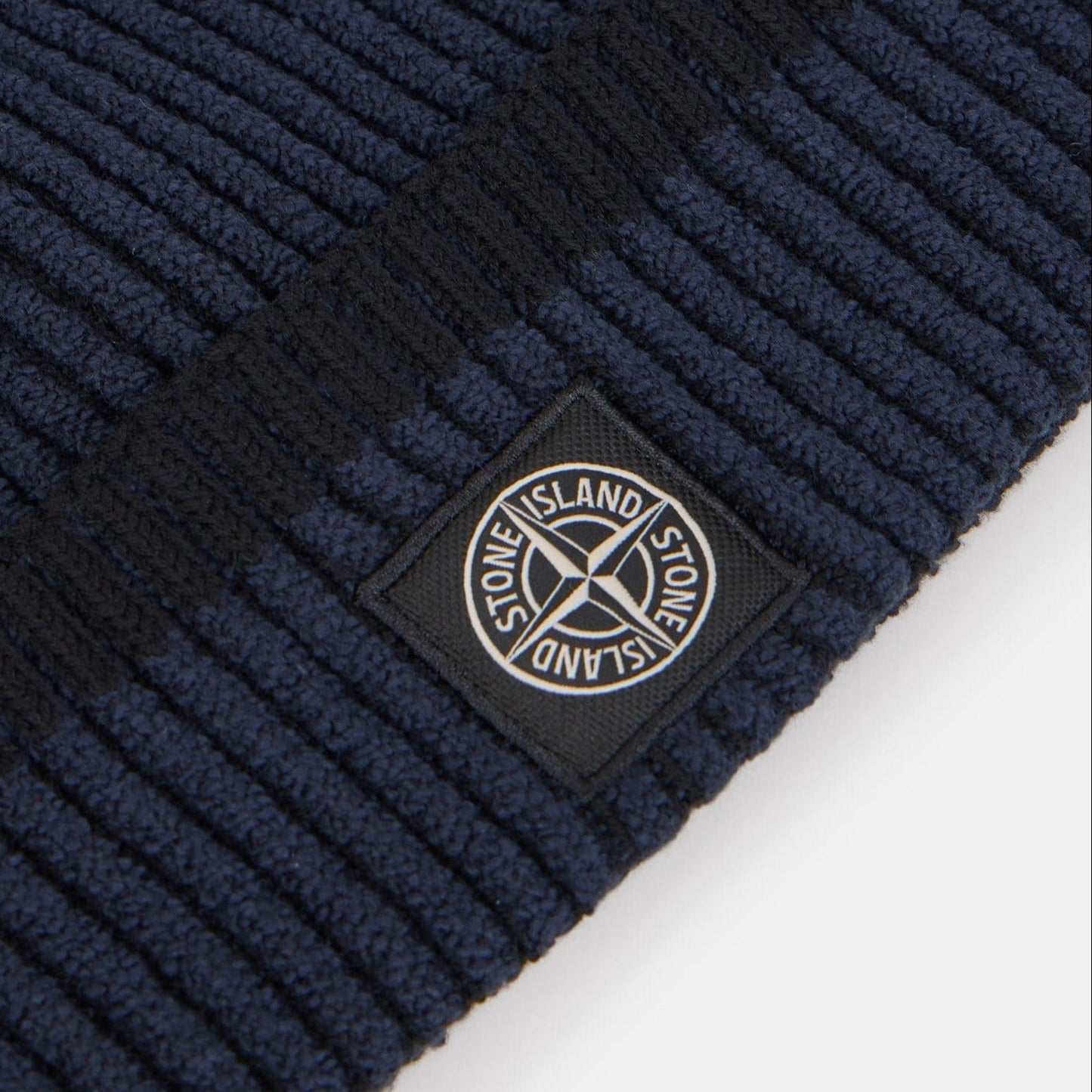 Stone Island Beanie with Vanisé Ribbing and Compass Patch in Navy - Kick Game