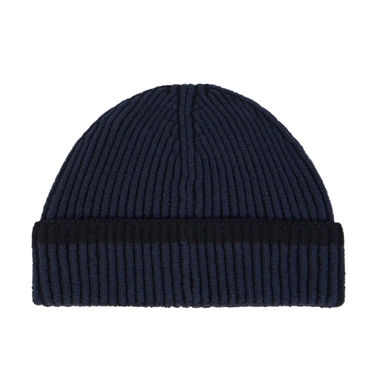 Stone Island Beanie with Vanisé Ribbing and Compass Patch in Navy - Kick Game